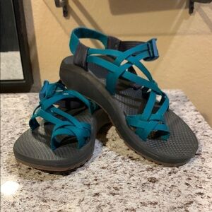 Chaco Blue and Black Toe Strap Sandals
